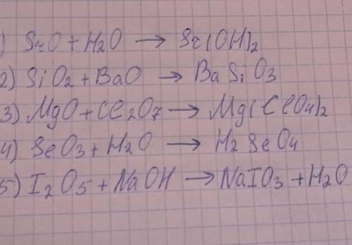 Допишіть схеми реакцій і складіть хімічні рівняння: SrO + H20 -SiO2 + BaO - MgO + CI207-1,0 + NaOH -