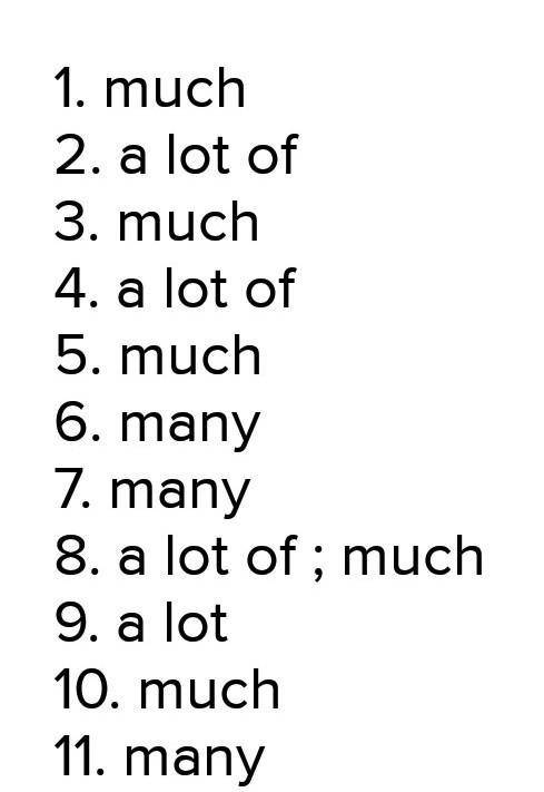 Put in a lot of / much / many 1. Do youdrink tea?2. I like reading. I've got books.3. There isn't mi