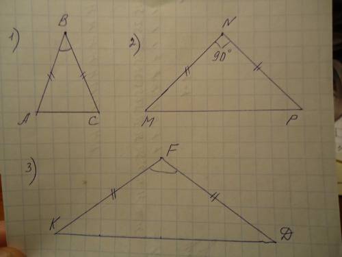 Начертите три Равнобедренных треуголника так, что бы угол, лежащим против основания, был: а) Острым;