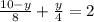 \frac{10-y}{8} + \frac{y}{4} =2