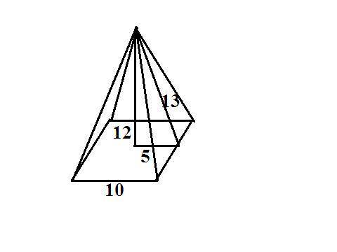 Висота правильної чотирикутної піраміди дорівнює 12 см, апофема - 13 см. Обчисліть об'єм ( у см^3 )