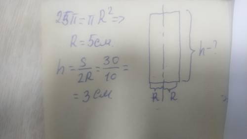 Площа основи циліндра дорівнює 25Псм,а площа осьового перерізу -30 см².Знайдіть висоту циліндра​