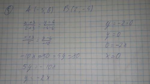 Довести що пряма на якiй лежать точки A (-3;6 ) B(2;-4) проходять через початок координат