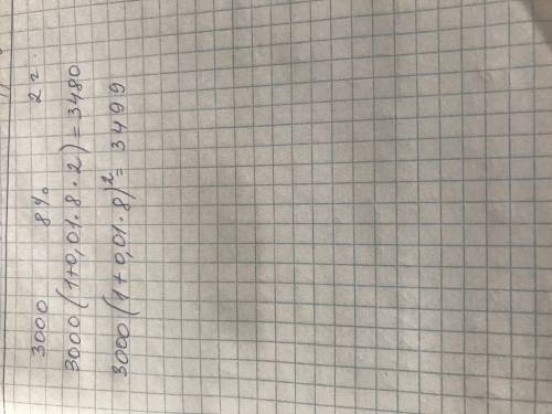 Начальный вклад клиента банка составил 3000 денежных единиц. Годовая процентная ставка банка 8%. Как