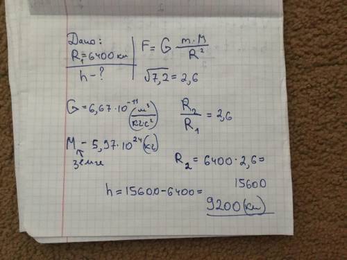 Решите Найди расстояние от поверхности Земли, на котором сила притяжения, действующая на тело, будет