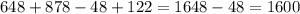 648+878-48+122 = 1648 - 48 = 1600