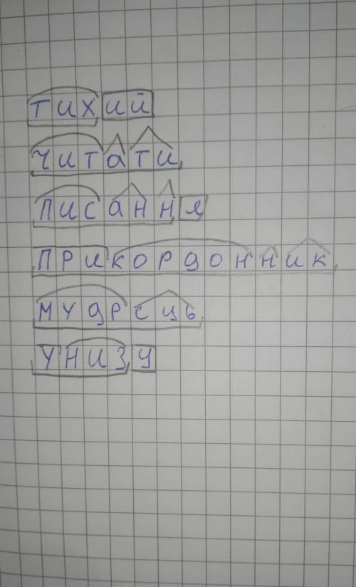 Розібрати за будовою тихий,читати,писання,прикордонник,мудрець,унизу