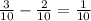 \frac{3}{10} - \frac{2}{10} = \frac{1}{10}