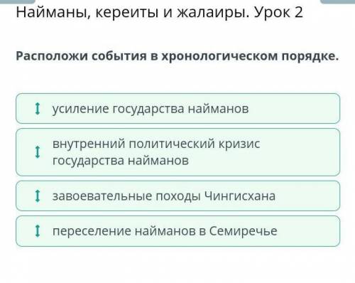 Расположи события в хронологическом порядке.   переселение найманов в Семиречьезавоевательные походы