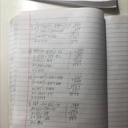 c) 987- (x - 237) = 123;b) (x + 345) - 675 = 789;d) 564 - (x + 123) = 45!​