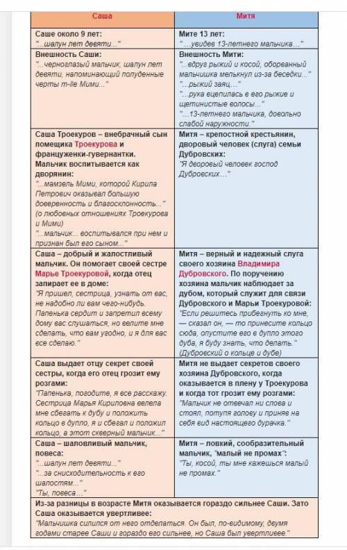 Чем отличаются мальчики, Саша и Митя? Дубровский 17 глава
