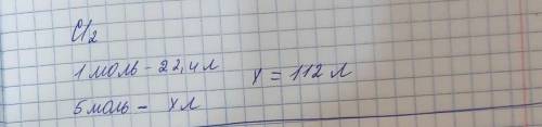 Какой объем зай­мут 5 молей газа хлора