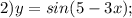 2) y=sin(5-3x);