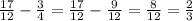 \frac{17}{12}-\frac{3}{4}=\frac{17}{12}-\frac{9}{12}=\frac{8}{12}=\frac{2}{3}