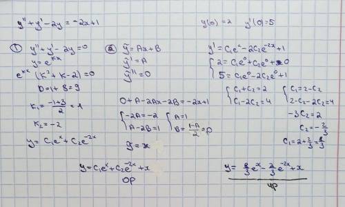 с решением, Очень нужно. y+у'-2у=-2x+1 y(0)=2 y'(0)=5