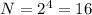 N=2^4=16