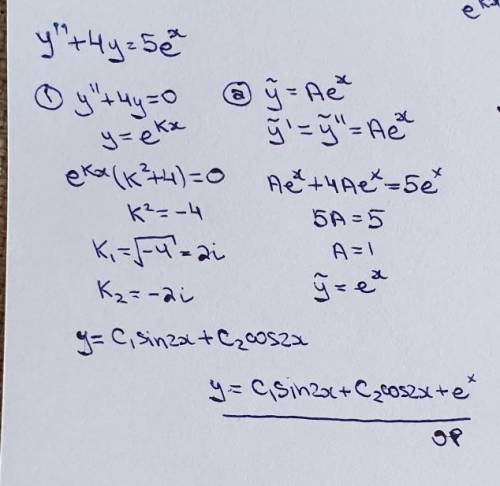 решить уравнение : y''+4y=5e^x и y'''-y''-4y'+4y=x^2+3 Очень надо