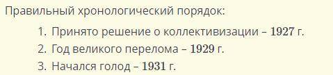 Расположи события периода коллективизации в правильном хронологическом порядке. | Год великого перел