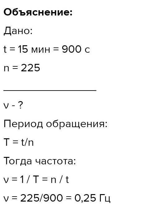 Знайдіть частоту обертання двигуна каруселі, якщо за 15 хвилин рівномірного обертання він здійснив 2