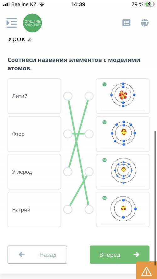 Соотнеси названия элементов с моделями атомов.​