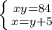 \left \{ {{xy=84} \atop {x=y+5}} \right.