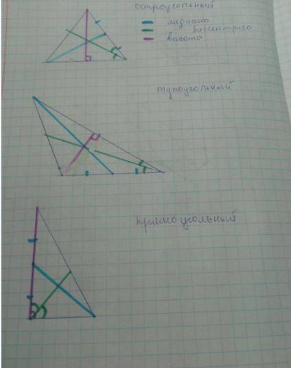 Домашнее задание. Начертите остроугольный, прямоугольный, тупоугольный треугольники. В каждом из них