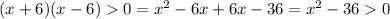 (x+6)(x-6)0=x^{2} -6x+6x-36=x^{2} -360