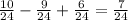 \frac{10}{24}- \frac{9}{24}+\frac{6}{24}=\frac{7}{24}