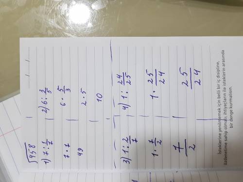 458. 1) 7:1/7 2) 6:3/5 3) 1:2/7 4) 1:24/25459. 1) 5/7:10 2) 3/5:3 3) 8/11:64)12/35:12460. 1) 4 1/2:2