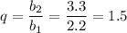 q=\dfrac{b_2}{b_1}= \dfrac{3.3}{2.2}= 1.5