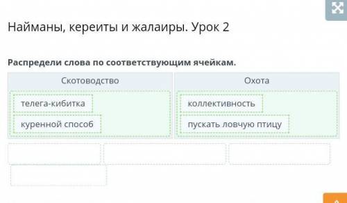 Найманы, кереиты и жалаиры. Урок 2 Распредели слова по соответствующим ячейкам.