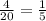 \frac{4}{20}=\frac{1}{5}