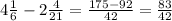 4\frac{1}{6} - 2\frac{4}{21} = \frac{175-92}{42} = \frac{83}{42}