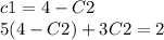 c1 = 4 - C2 \\ 5(4 - C2) + 3C2 = 2