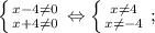 \left \{ {{x-4 \neq 0} \atop {x+4 \neq 0}} \right. \Leftrightarrow \left \{ {{x \neq 4} \atop {x \neq -4}} \right. ;