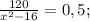 \frac{120}{x^{2}-16}=0,5;