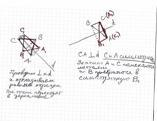 Изобразите треугольник симметричный треугольнику АВС относительно прямой