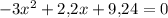 -3x^2 + 2{,}2x + 9{,}24 = 0