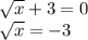 \sqrt{x} +3=0\\\sqrt{x} =-3\\