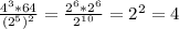 \frac{4^{3}*64 }{(2^{5})^2} = \frac{2^{6}*2^{6}}{2^{10} } =2^{2} =4