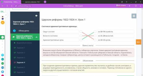 Царские реформы 1822-1824 гг. Урок 1 Соотнеси административные единицы.Округ состоялВолости состояли