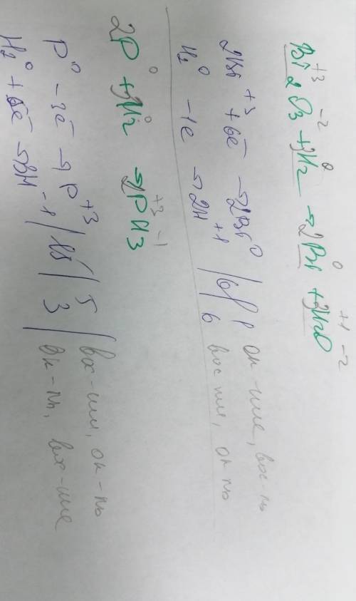 Запишите уравнения ОВР: Bi2O3 +H2=Bi +H2O; P+ H2= PH3.;запишите уравнения реакций и определите их ти