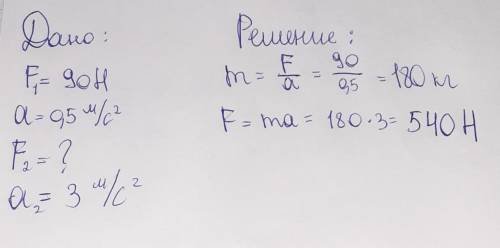 Сила 90 Н сообщает телу ускорение 0,5 м/с2. Какая сила сообщит этому телу ускорение 3 м/с2? Дано Фор