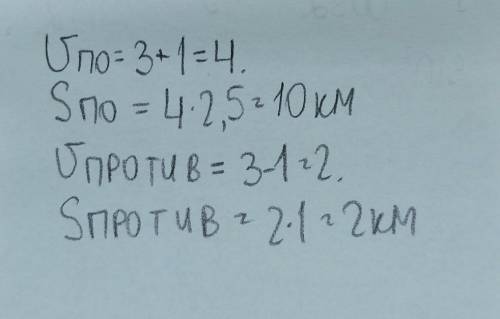 Собственная скорость лодки 3 км/ч, скорость течения 1 км/ч. Найдите расстояние, которое пройдет лодк