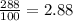 \frac{288}{100} = 2.88