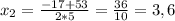 x_2=\frac{-17+53}{2*5}= \frac{36}{10}= 3,6