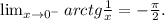 \lim_{x \to 0^-} arctg\frac{1}{x}=-\frac{\pi}{2}.