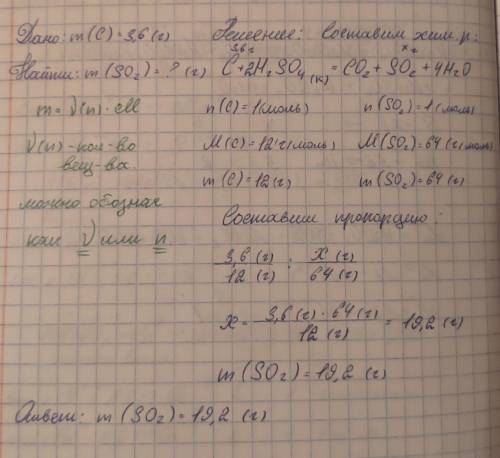 Рассчитайте массу оксида серы 4 полученного при взаимодействии углерода с концентрированной серной к