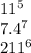 11 ^{5} \\ 7.4 ^{7} \\ 211 ^{6}