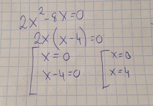 Найдите корни неполного квадратного уравнения 2х2 - 8x = 0.у​